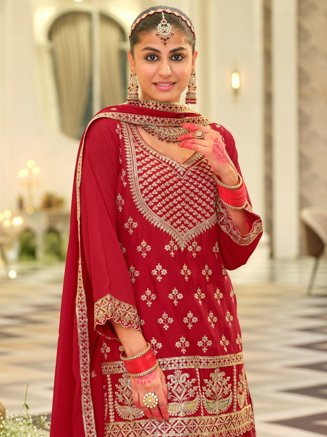 Dhiyona IE Women Ethnic Motifs Embroidered Kurta with Sharara & Dupatta