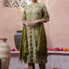 Indyancart SN Women's Floral Printed Thread Work Pure Cotton Kurta with Trouser & Dupatta