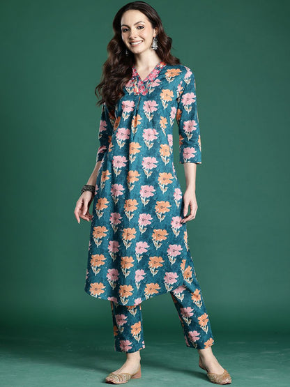 Dhiyona IE Printed Pure Cotton Tunic & Trouser Co-Ords