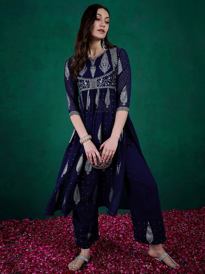 Indyancart SN Women's Embroidered Kurta & Palazzo Set
