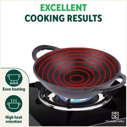 The Indus Valley CASTrong Cast Iron Kadai, Pre-seasoned, Nonstick, 100% Pure, Toxin-free, 20.3cm, 1.4L, 1.5kg