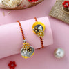 Dhiyona Gold Toned Beaded Bhaiya Bhabhi Thread Rakhis With Roli, Chawal & Greeting Card