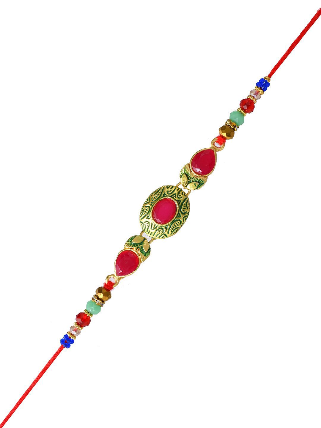 Anouk Gold-Toned Kundan-Studded & Beaded Rakhi With Roli Chawal & Greeting Card