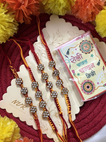 Anouk Set Of 4 Artificial Stones Floral Design Thread Rakhi