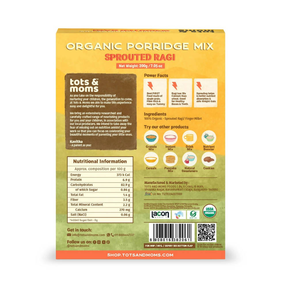 Tots and Moms Organic Sprouted Ragi Porridge Mix - Indyancart