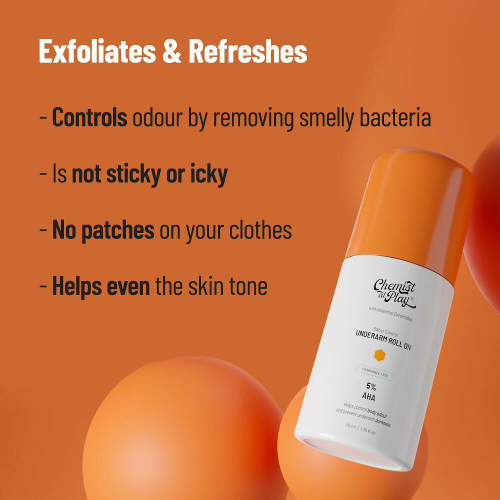 Chemist At Play brightening neck, knee, elbow and under-arm roll-on cream for skin illumination and smoothness.