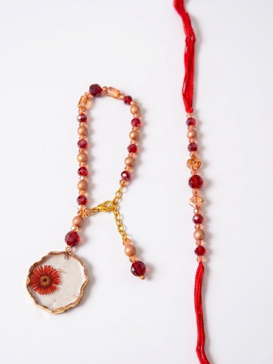 Anouk Set Of 2 Gold Toned Red Artificial Beads Bhaiya Bhabhi Rakhi