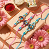 Dhiyona Set Of 3 Radha Krishna Thread Rakhi With Roli Chawal Chandan Mishri