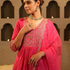Dhiyona IE Women's Floral Yoke Design V Neck Zari A-Line Kurta & Trousers With Dupatta