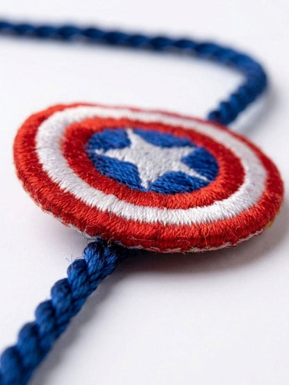 Anouk Stylish Red & Blue Avengers Design Kids Rakhi With Roli Chawal Chandan Mishri