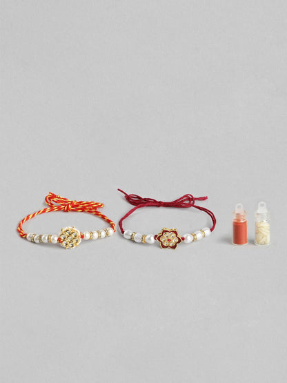 Anouk Unisex Set of 2 Beaded Bhai Bhabhi Rakhis With Roli & Chawal
