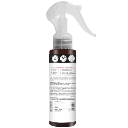 Soulflower rosemary water spray with mint for hair growth, scalp health, hair fall control, and anti-frizz treatment.