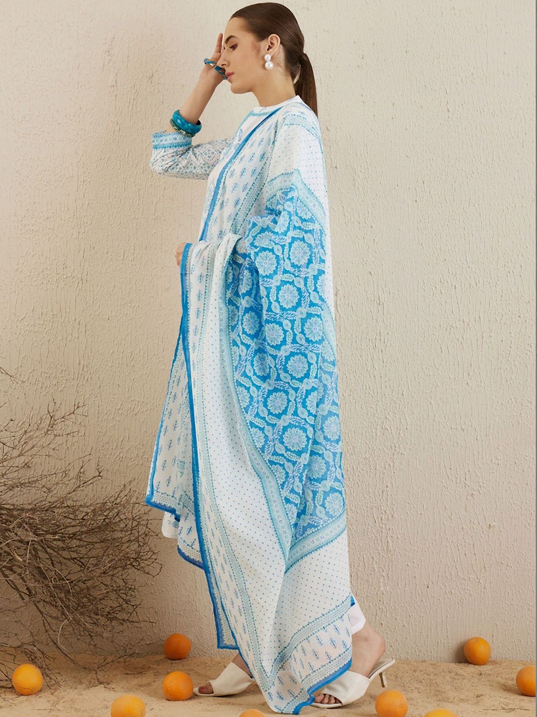 Women Ethnic Motifs Printed Regular Pure Cotton Kurta with Trousers & With Dupatta