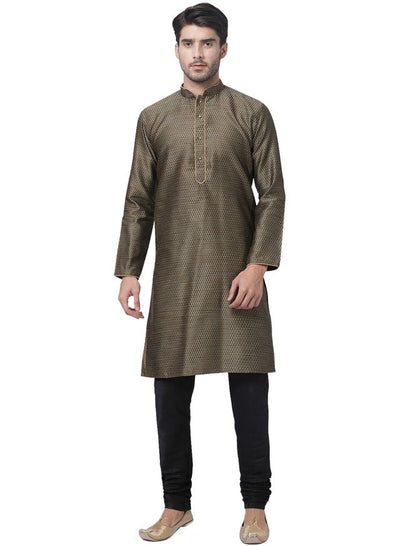 Men's Black Silk Blend Straight Kurta Pyjama Set