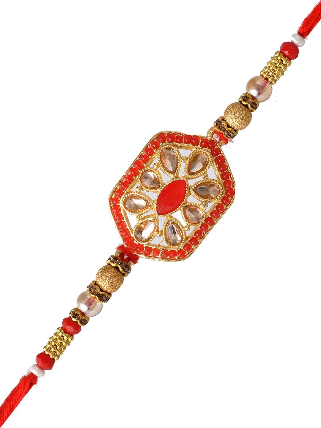 Anouk Gold-Toned Beaded Rakhi With Roli Chawal & Greeting Card