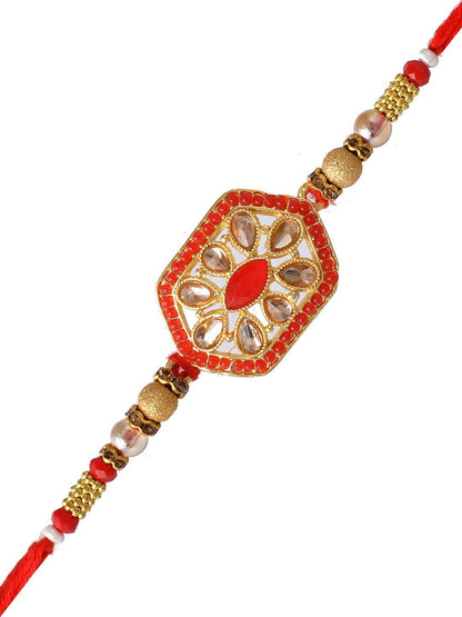 Anouk Gold-Toned Beaded Rakhi With Roli Chawal & Greeting Card