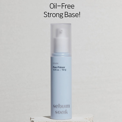 Etude House Sebum Soak Pore Primer in a tube with a white and pink design, designed to minimize pores and control oil on the face.