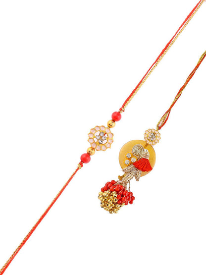 Anouk Orange Beaded Bhaiya Bhabhi Rakhi With Roli Chawal & Greeting Card