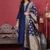 Dhiyona VA Women's Floral Zari Embroidered Neck Kurta with Trousers and Woven Brocade Dupatta