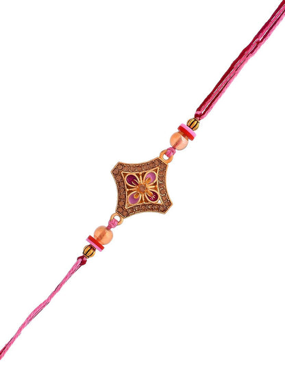 Anouk Gold-Toned Stone-Studded & Beaded Thread Rakhi
