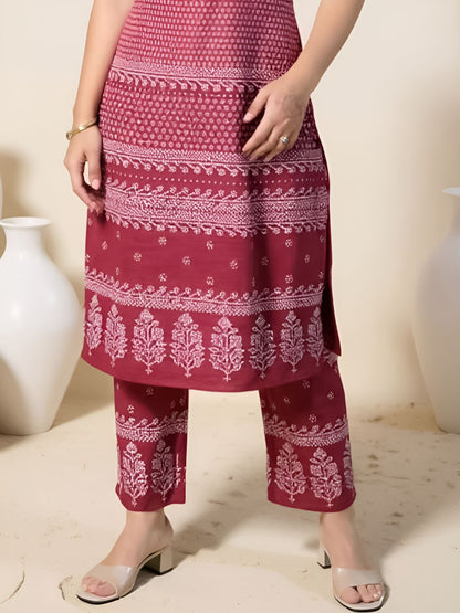 Indyancart IE FloralPrinted Straight Tunic & Trouser Pure Cotton Co-Ords Set