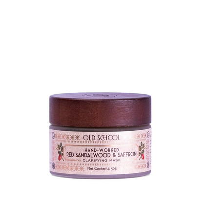Old School Rituals red sandalwood and saffron face mask in a jar, showcasing the nourishing clarifying treatment with natural ingredients.