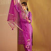 Indyancart IE Bandhani Embroidered Sequinned Pure Cotton Straight Kurta With Trousers & Dupatta