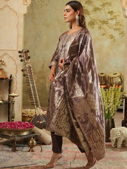 Women Ethnic Motifs Woven Design Regular Kurta Trousers With Dupatta