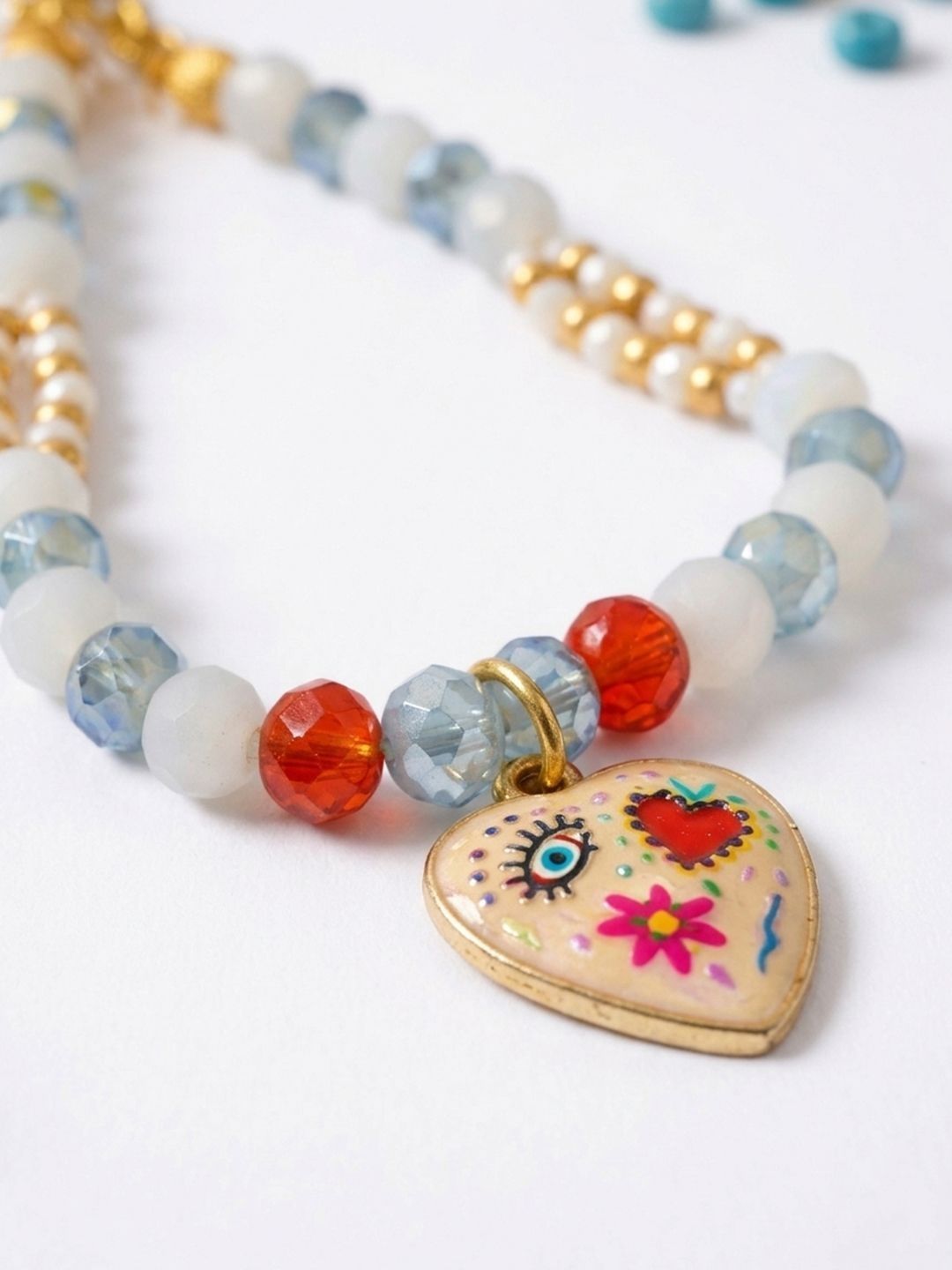 Anouk Set Of 2 Evil Eye Beaded Gold Toned Bhaiya Bhabhi Rakhi With Roli Chawal Chandan