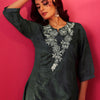 Dhiyona IE Floral Embroidered Thread Work Chinon Kurta With Trousers
