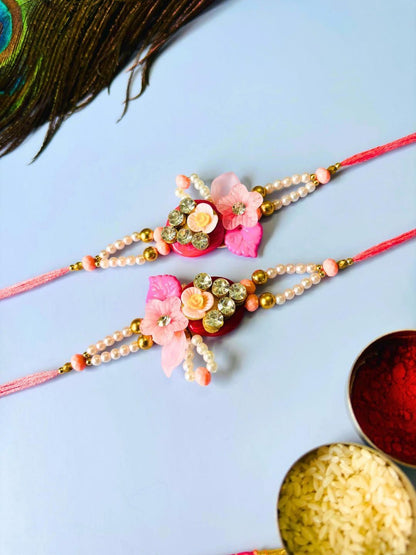 Anouk Set Of 2 Pink Floral Rakhi