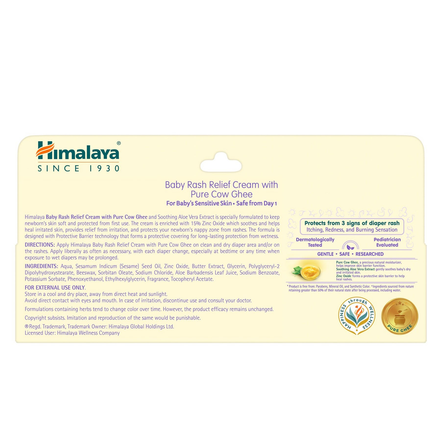 Himalaya Herbals Baby Rash Relief Cream with pure cow ghee in a tube, designed for gentle baby skin care and soothing relief.
