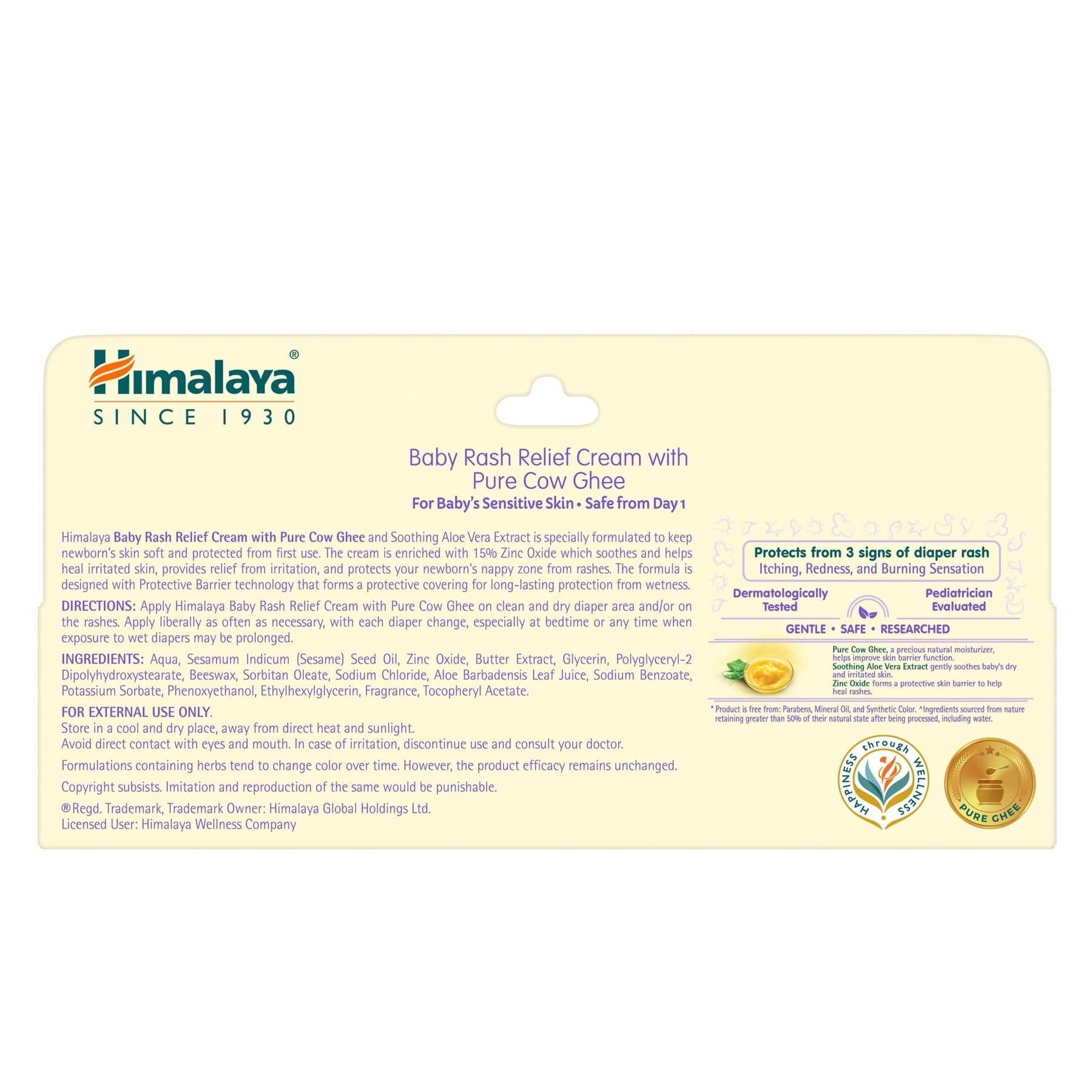 Himalaya Herbals Baby Rash Relief Cream with pure cow ghee in a tube, designed for gentle baby skin care and soothing relief.
