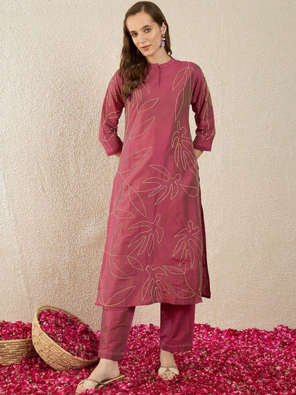 Women Ethnic Motifs Embroidered Regular Thread Work Pure Cotton Kurta with Trousers