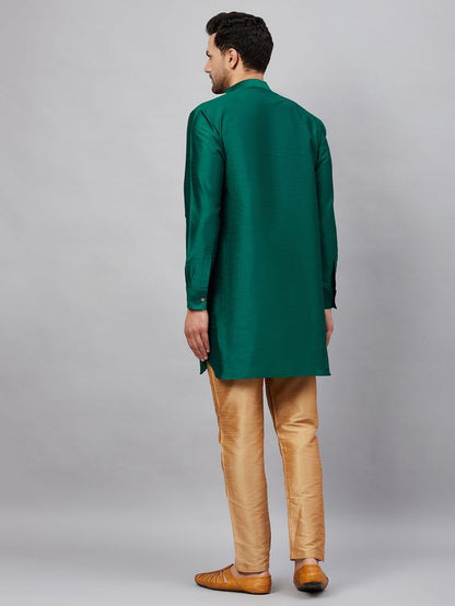 Men's Green Cotton Blend Pathani Kurta Pyjama Set