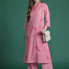 Dhiyona IE Embroidered Checked Pure Cotton V-Neck Straight Top With Trousers Co-Ords