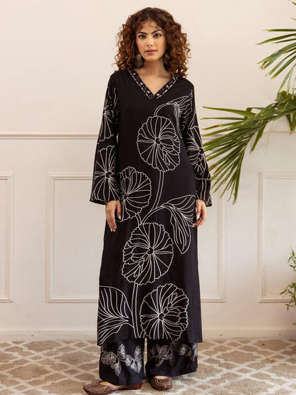 Dhiyona IE Printed Round Neck Long Sleeve Tunic With Trouser Co-Ords