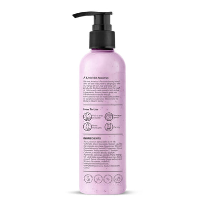 Botanic Hearth Bulgarian Lavender and Ylang Ylang body wash with Vitamin E and sage leaf extracts, shown in a clear bottle.