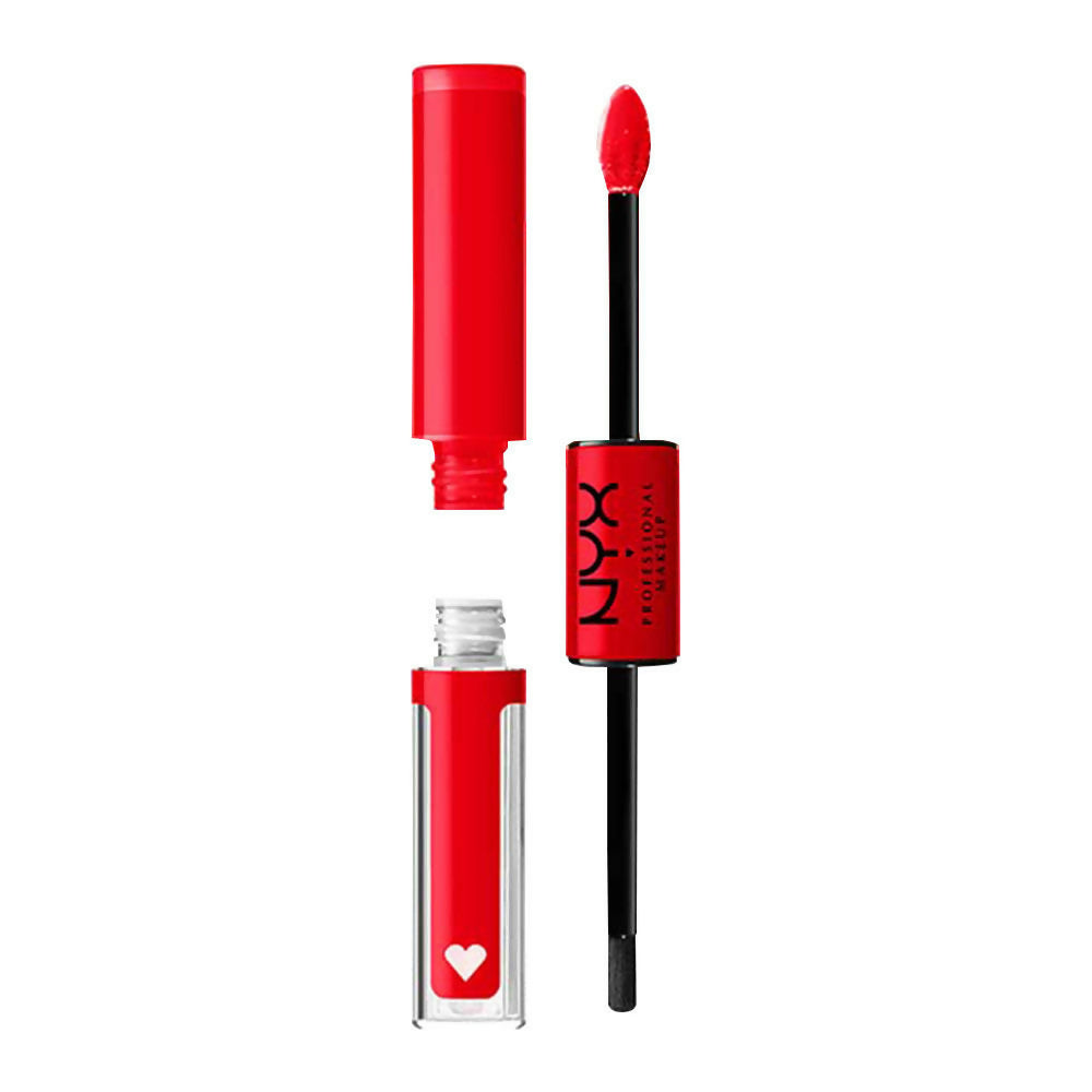 NYX Professional Shine Loud High Shine Lip Color and Gloss in Rebel In Red, vibrant liquid lipstick and gloss for bold lips.