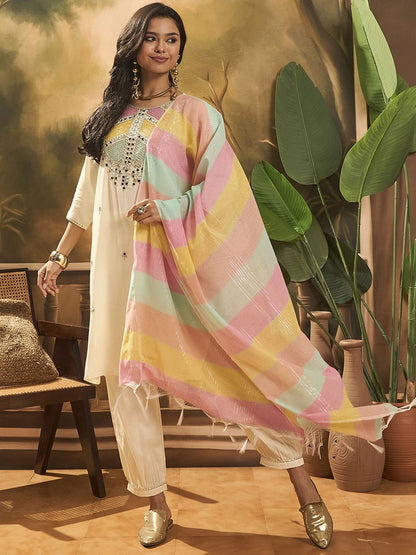 Indyancart SN Women's Floral Embroidered Straight Kurta & Trousers With Dupatta