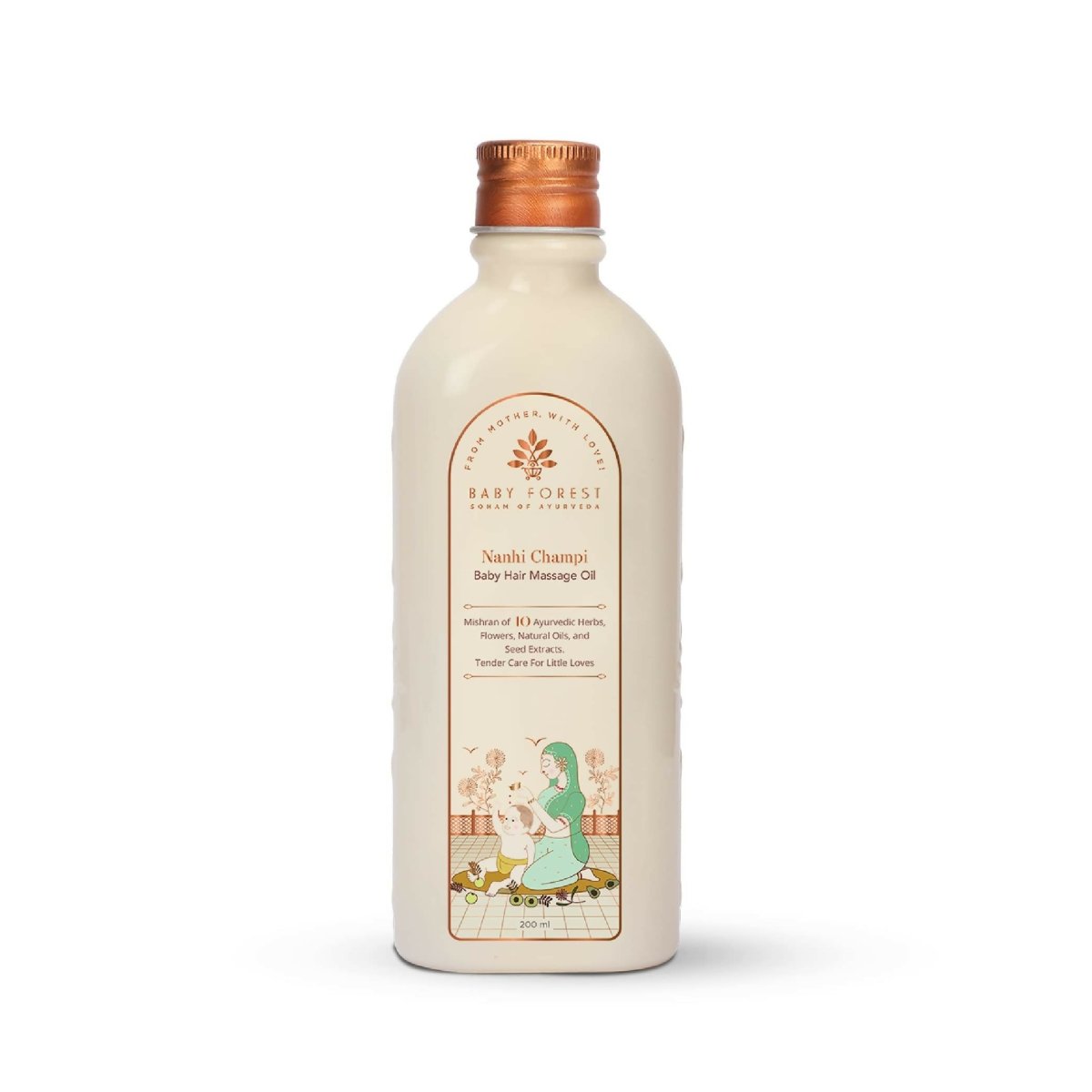 Baby Forest Nanhi Champi baby hair oil bottle with label, showing gentle hair oil for infants and young children.