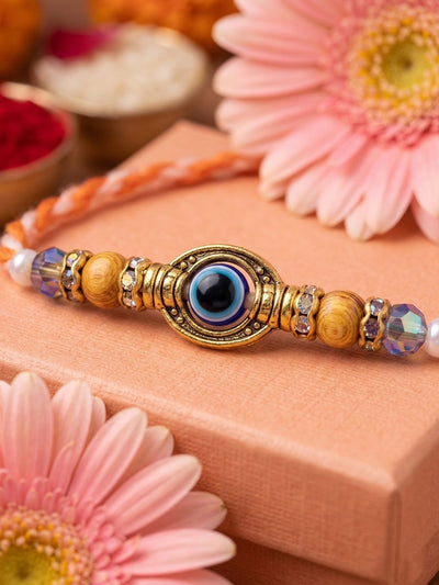 Indyancart Set Of 4 Multicolor Evil Eye Thread Rakhi With Roli Chawal Chandan Mishri