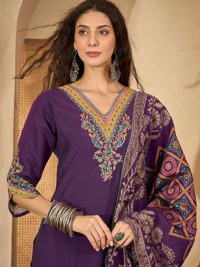 Indyancart SN Women's Embroidered Straight Kurta & Trousers With Dupatta