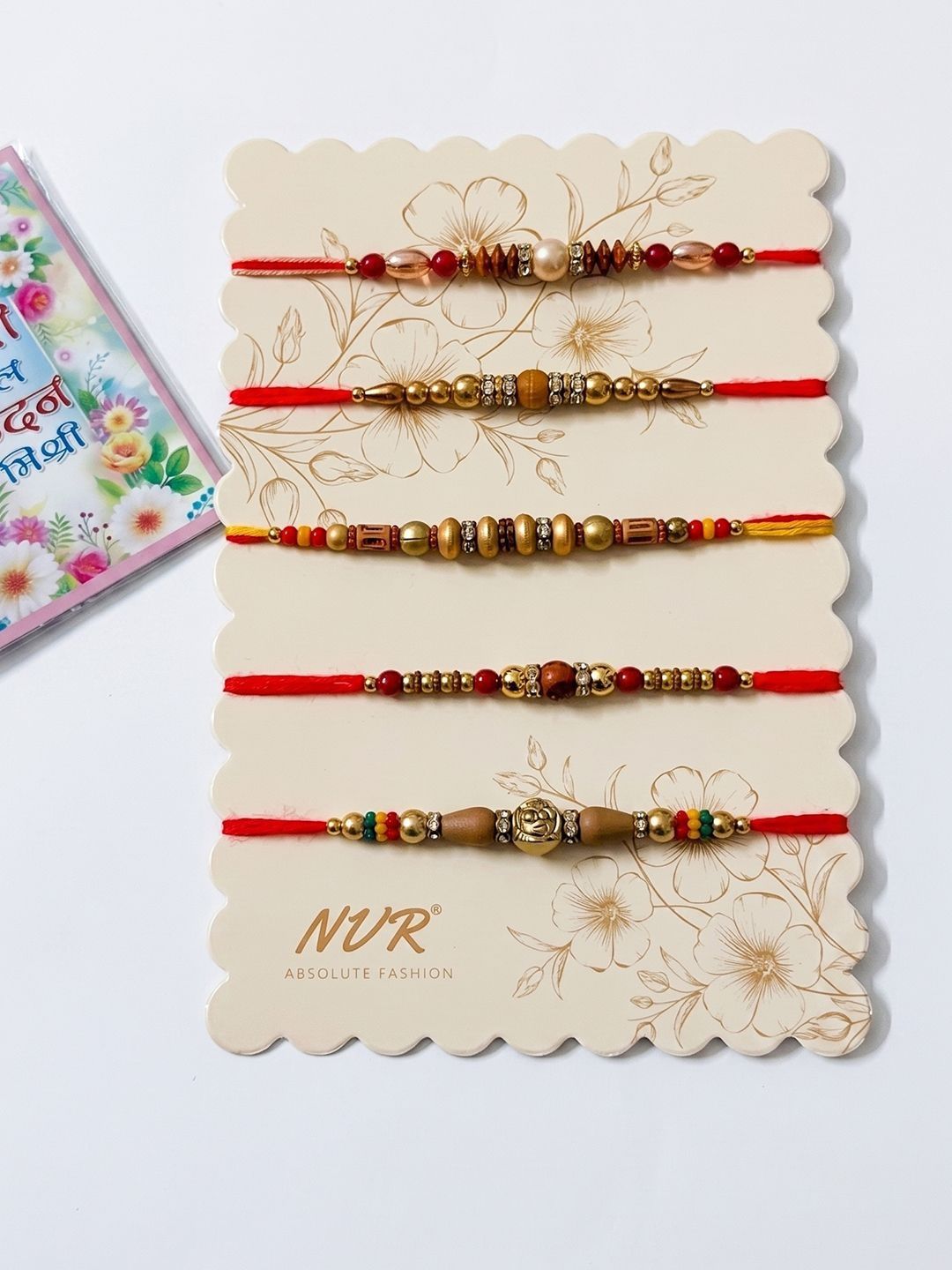 Anouk Set Of 5 Multicolor Designer Thread Rakhi With Roli Chawal Chandan Mishri