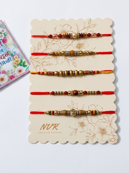 Anouk Set Of 5 Multicolor Designer Thread Rakhi With Roli Chawal Chandan Mishri