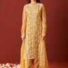 Dhiyona IE Floral Embroidered Straight V-Neck Thread Work Kurta & Trousers Dupatta