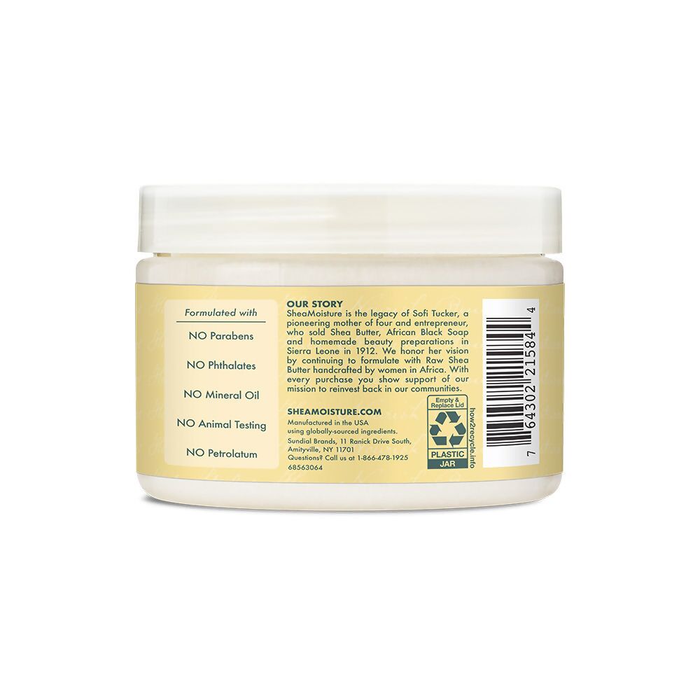 Shea Moisture Strengthen & Restore Leave-In Conditioner bottle with pump, ideal for nourishing and strengthening hair.
