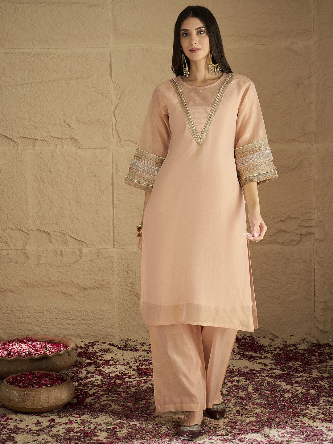 Indyancart VA Women Solid Kurta with Palazzo & Dupatta