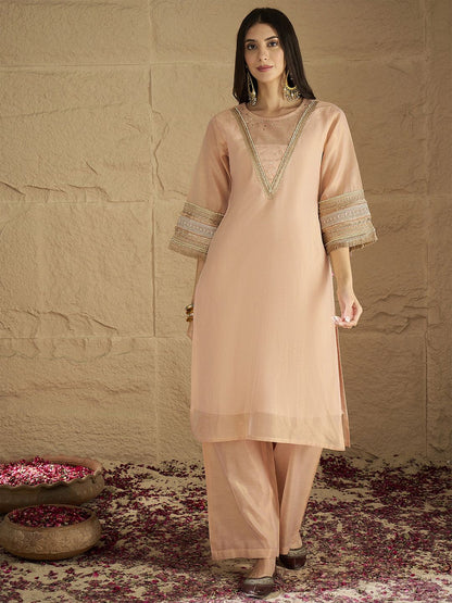 Indyancart VA Women Solid Kurta with Palazzo & Dupatta
