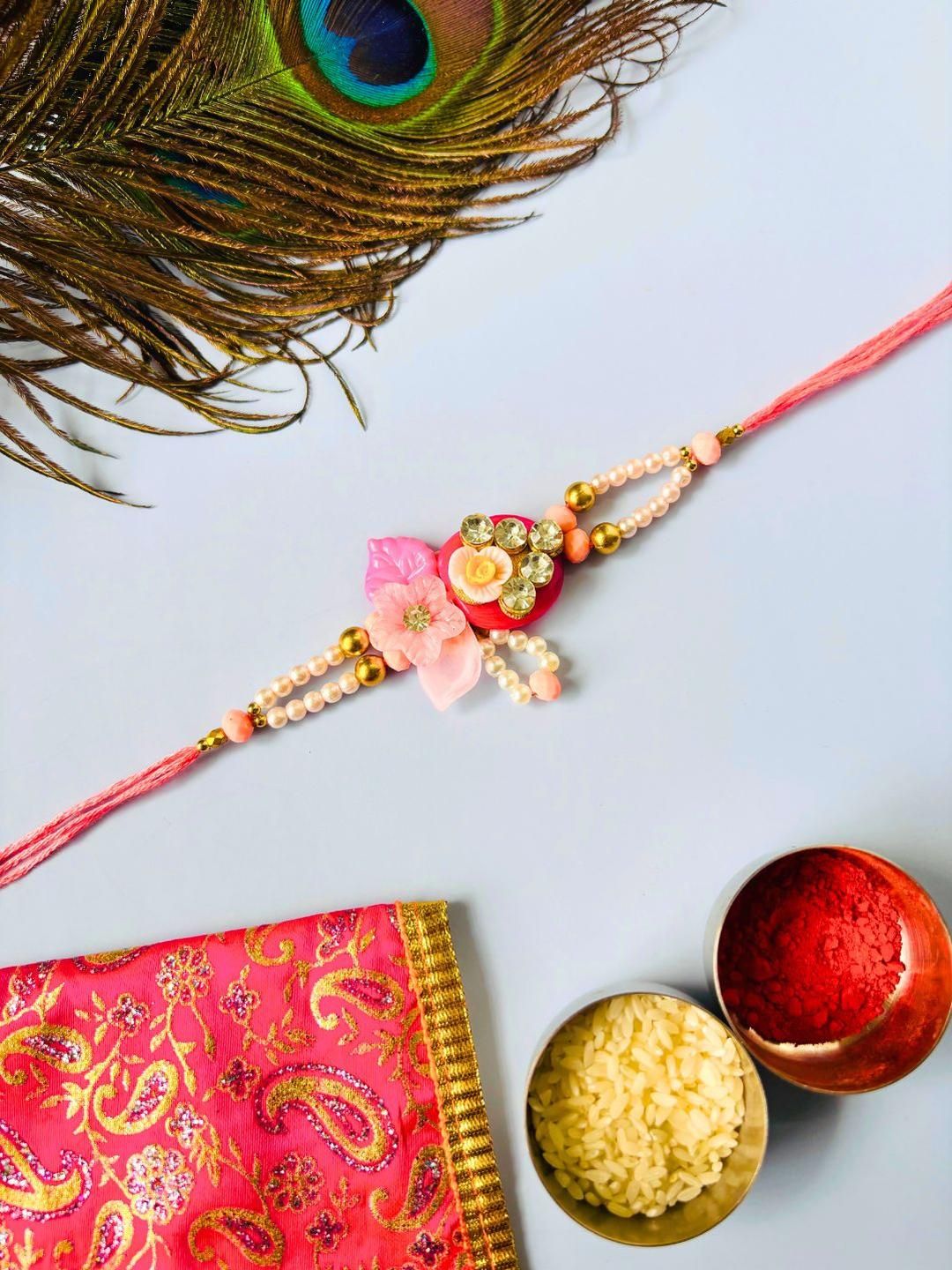 Anouk Set Of 2 Pink Floral Rakhi